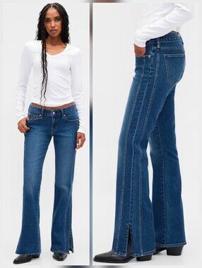 ❤️ GAP LOW RISE LONG & LEAN SEAMED SPLIT-HEM BOOTCUT JEANS, 4 (27)